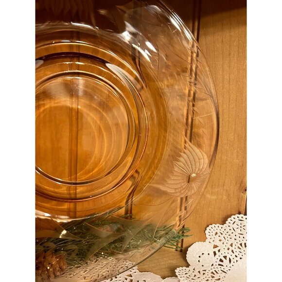 Vintage Pink Depression Glass Serving Platter Floral Engraving Cake Plate - Picture 3 of 4